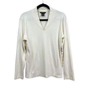 Eddie Bauer Sweater Shawl Collar Long Sleeve Off White Cotton Women Size XL*